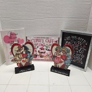 Lot Bundle Valentine Love Grows Here Cupid Cafe Art Decoration Display